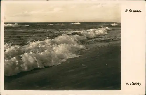 Postcard Stolpmünde Ustka Brandung am Strand 1935