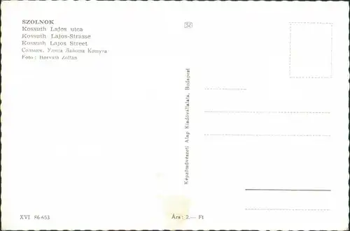 Postcard Sollnock Szolnok Lajos Kossuth Platz/Kossuth-ter 1955