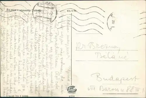 Postcard Sillein Žilina (Zsolna/Żylina) Namestie Slobody 1955