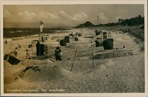 Postcard Sorenbohm Sarbinowo (Mielno) Strandpartie - Strandkörbe 1936