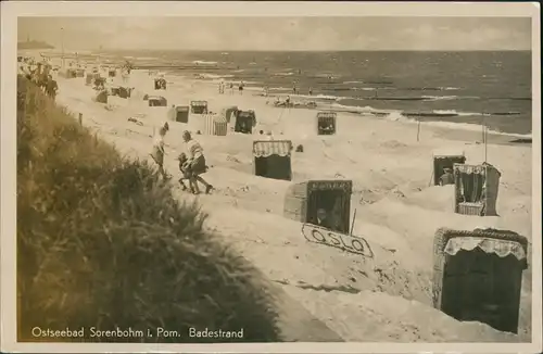 Postcard Sorenbohm Sarbinowo (Mielno) Strand, Strandkörbe 1930