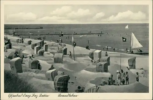 Postcard Treptower Deep / Regamünde Mrzeżyno Strandpartie 1939