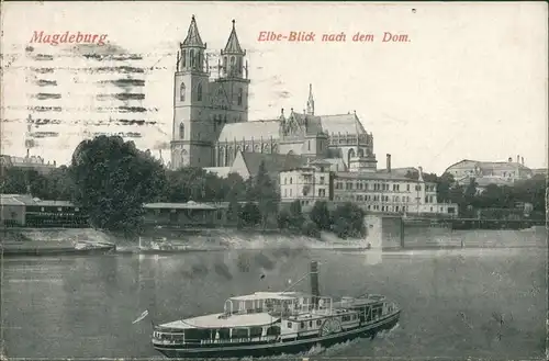 Ansichtskarte Altstadt-Magdeburg Dom und Dampfer 1921 