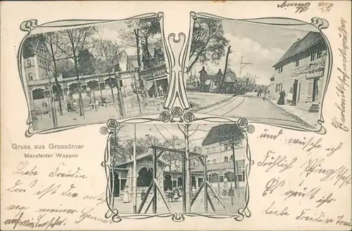 Ansichtskarte Großörner-Mansfeld 3 Bild: Gaststätte, Straßenpartie 1906