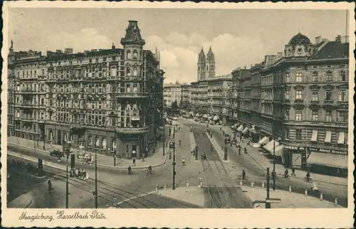 Ansichtskarte Magdeburg Hasselbachplatz - Straße 1938