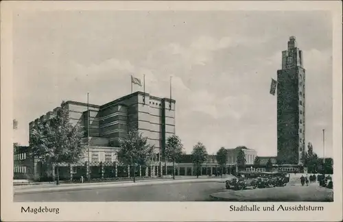 Ansichtskarte Werder-Magdeburg Stadthalle und Turm 1952