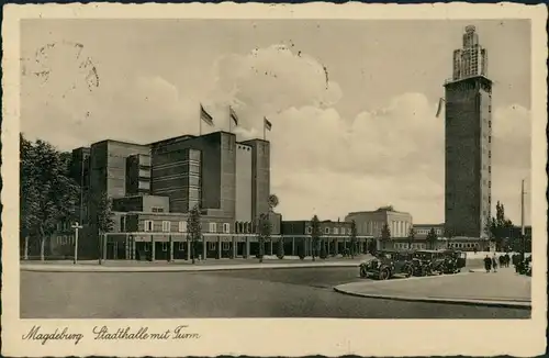 Ansichtskarte Werder-Magdeburg Stadthalle, Turm Autos 1932