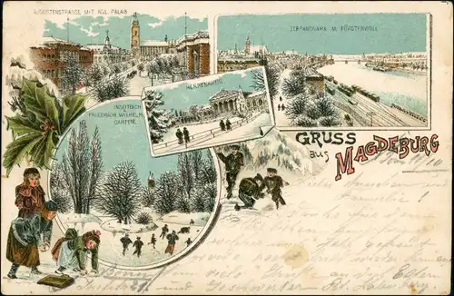 Ansichtskarte Litho AK Magdeburg Winter-Litho: ua Augustastrasse 1897 