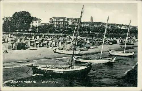 Ansichtskarte Ahlbeck (Usedom) Strand, Hotels -Segelboote 1932