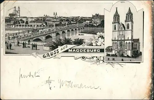 Ansichtskarte Litho AK Magdeburg 2 Bild Litho: Stadt und Dom 1898 
