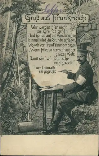 Ansichtskarte  Künstlerkarte Soldat zeichnet - Frankreich 1917