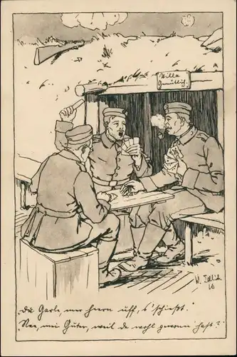 Ansichtskarte  Künstlerkarte Militaria WK1 beim Skatspiel 1919