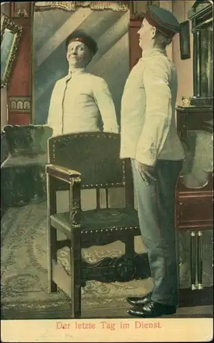  Militaria Künstlerkarte stolzer Soldat betrachtet sich im Spiegel 1911