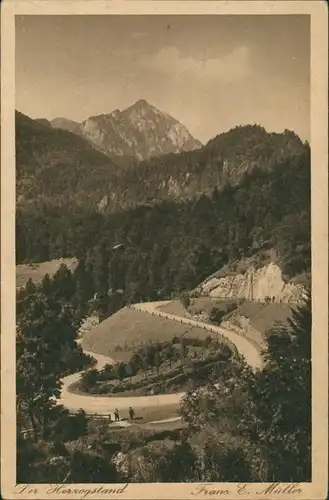 Ansichtskarte Urfeld-Kochel am See Panorama mit Passhöhe, Paßstrasse 1928 