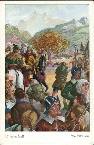 Ansichtskarte  Wilhelm Tells Apfelschuss, Künstlerkarte 1908