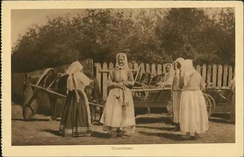 Ansichtskarte  Bäuerinnen um den Pferdekarren in traditioneller Tracht 1918