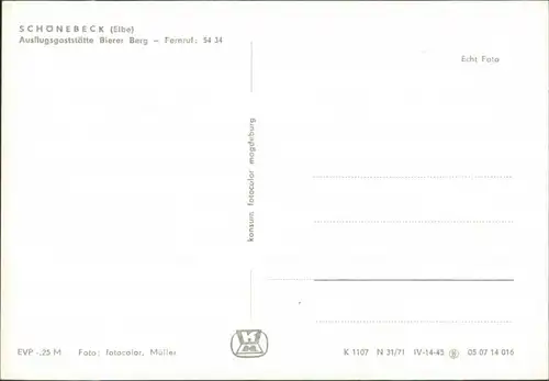 Ansichtskarte Schönebeck (Elbe) Ausflugsgaststätte Bierer Berg 1971