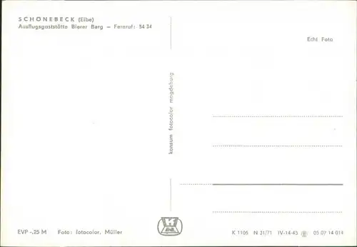 Ansichtskarte Schönebeck (Elbe) Ausflugsgaststätte Bierer Berg 1971