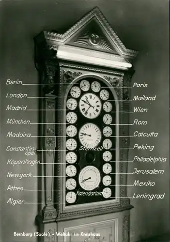 Ansichtskarte Bernburg (Saale) Weltuhr im Kreishaus 1977