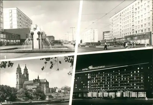 Magdeburg Karl-Marx-Straße, Elbe mit Dom, Hotel „International” 1981