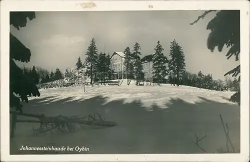 Ansichtskarte Hain-Oybin Johannissteinbaude im Schnee 1951 