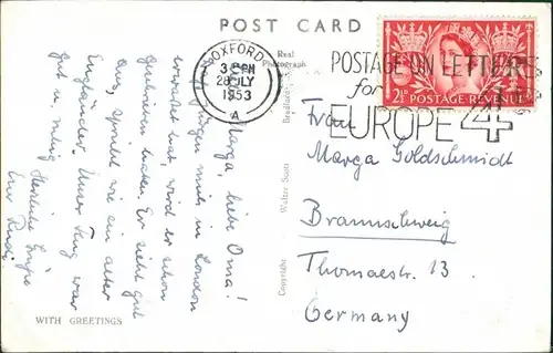 Postcard Oxford Queen's College 1953 