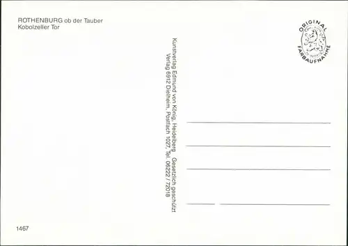 Ansichtskarte Rothenburg ob der Tauber Kobolzellertor 1985