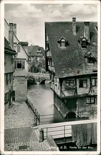 Ansichtskarte Ulm a. d. Donau Partie an der Blau Kassbohrer 1957 