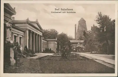 Ansichtskarte Bad Salzelmen-Schönebeck (Elbe) Lindenbad und Bohrturm 1929