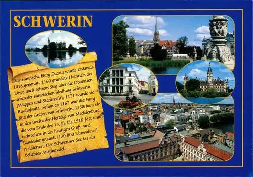 Ansichtskarte Schwerin Schloss, Kirche, See, Altstadt 1990