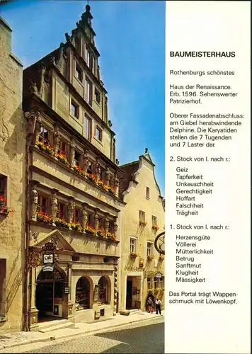 Ansichtskarte Rothenburg ob der Tauber BAUMEISTERHAUS 1980