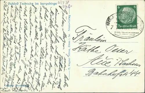 Postcard Marklissa Leśna Boot Schloss/Burg Tzschocha/Zamek Czocha 1932 