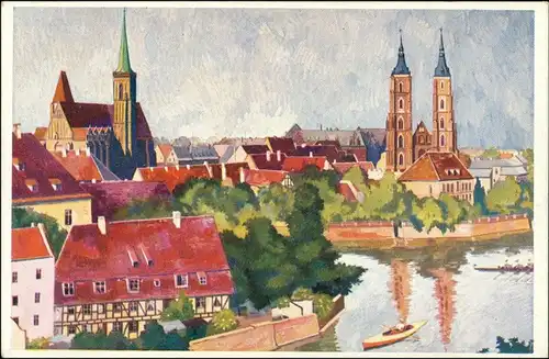Postcard Breslau Wrocław Dominsel - Künstlerkarte 1932