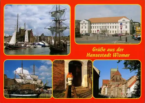Wismar, Mehrbildkarte ua. Hafen, Schiffe, Gebäudeansichten 1998