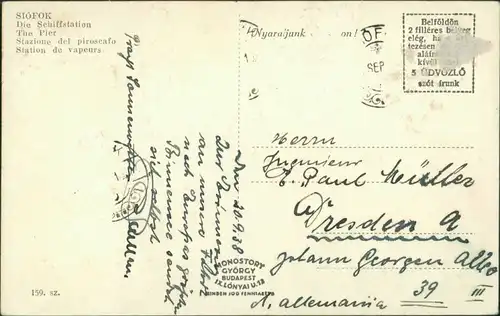 Postcard Siofok Siófok Schiffstation Dampfer 1939