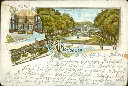 Ansichtskarte Wiesbaden Litho AK: Kuranlagen, Kochbrunnen 1904