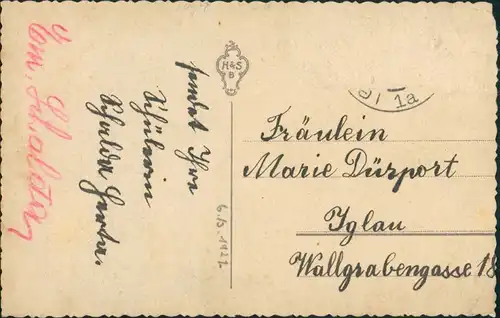  Grusskarte OSTERN, Ostergrüsse, Easter, Küken mit Osterschmuck 1911