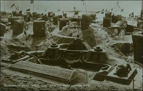 Ansichtskarte Westerland-Gemeinde Sylt Strand, Sandburgen 1927