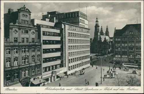 Postcard Breslau Wrocław Blücherplatz, Sparkasse 1934