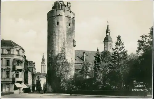 Postcard Lauban Lubań Straßenpartie am Brüderturm 1928
