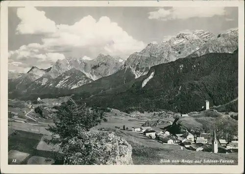 Tarasp Blick von Ardez auf Schloss Tarasp, Berge Alpen Panorama 1949 