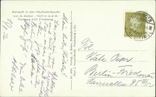 Postcard Bad Flinsberg Świeradów-Zdrój Heufuderbaude 1932 