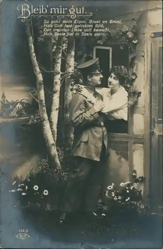  Soldaten Paar "Bleib mir gut", Feldpost Briefstempel, gelaufen ab Berlin 1916 