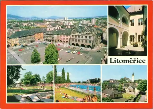 Postcard Leitmeritz Litoměřice 4 Bild: Markt, Schwimmbad 1985