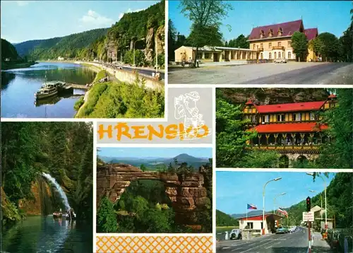 Postcard Herrnskretschen Hřensko MB: Stadt, Grenze, Gaststätte 1980
