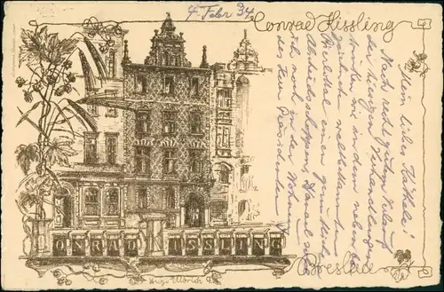 Postcard Breslau Wrocław Haus Conrad Kissling - Künstlerkarte 1929