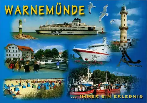 Ansichtskarte Warnemünde-Rostock MB: Leuchtturm, Fähren 2001
