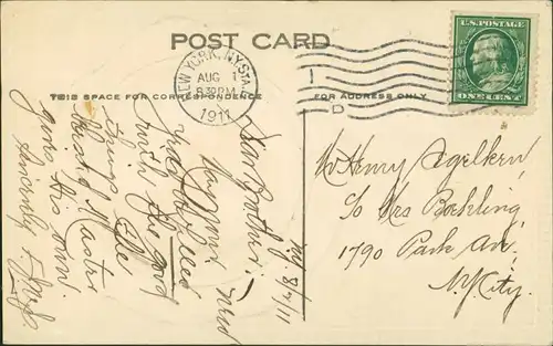 Happy Birthday Geburtstag US-Postage, Postcard Cancel New York 1911 Prägekarte
