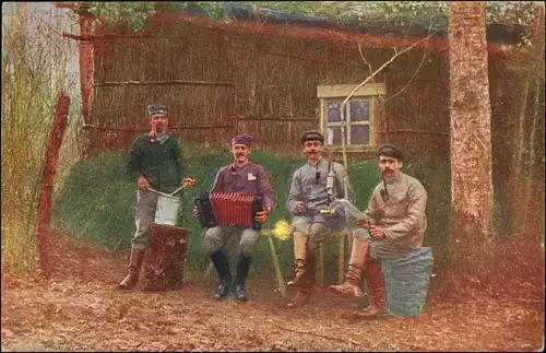 Lustiges Quartett  Front in der Dobrutscha, Musizierende Soldaten 1915