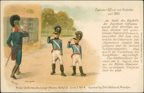  Historische Uniform Bayer. Heer Ingenieur Offizier und Kadetten anno 1805 1912